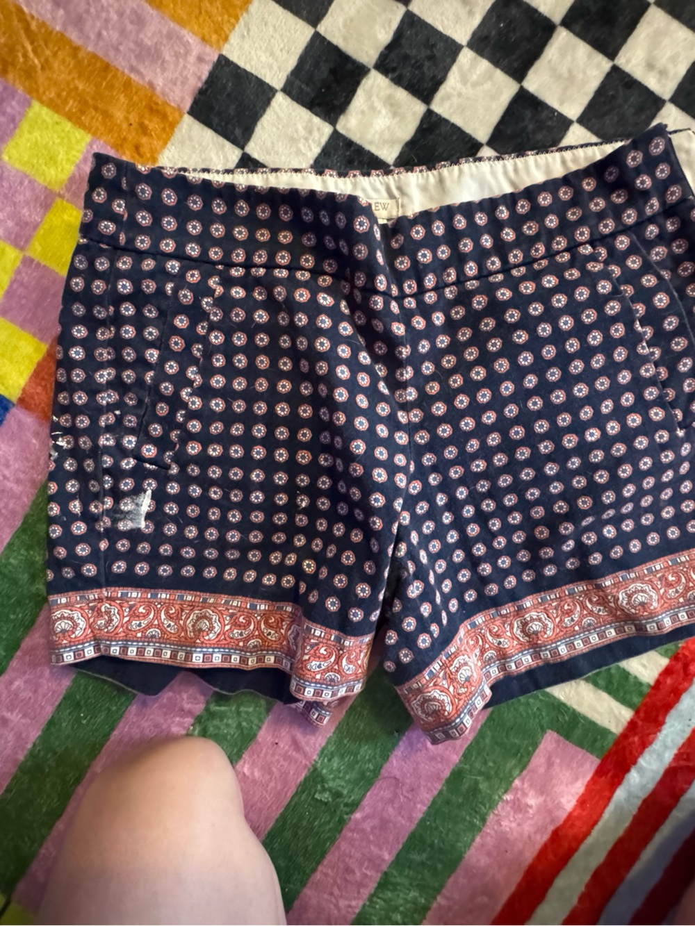 J. Crew Navy Printed Relaxed Shorts with Rust Trim